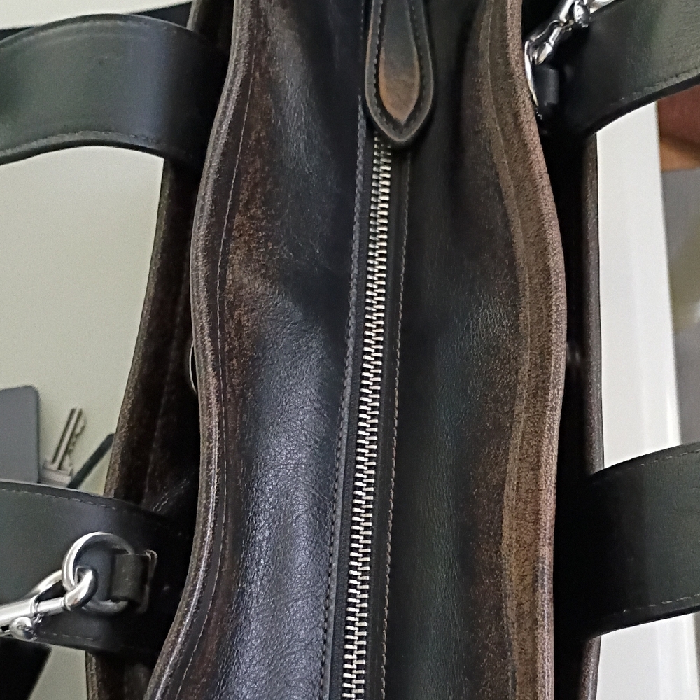 Coach Black and Brown Canvas Leather Tote with Shoulder Strap - Picture 4 of 8